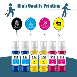 542 Ink Refill Bottles Color Combo Pack (T542520-S) ET-5150 ET-5170 ET-5180 ET-5850 Replacement for T542 Pigment Ink Bottle Use with ET-5800 ET-5880 ET-16600 ET-16650 ST-C8000 ST-C8090 (6-Pack, C/M/Y)