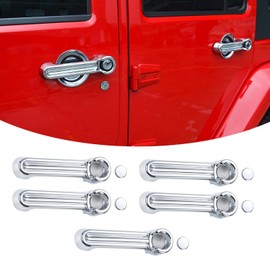 SQQP Door Handle Cover & Tailgate Handle Cover Inserts, 5Pcs Exterior Door Handle Accessories for 2007-2018 Jeep Wrangler JKU 4-Door(Chrome)