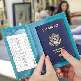 Eoehro Passport and Vaccine Card Holder Combo with Vaccine Card Slot, Passport Wallet, Passport Cover/ Case for Women and Men(AK-turquoise)
