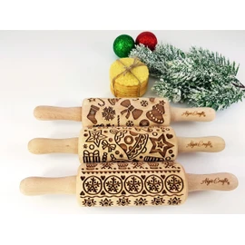 Christmas Fun Set of 3 Children's Rolling Pins for Homemade Pastries Christmas Rolling Pin Engraved Rolling Pin with Pattern Engraved Rolling Pin