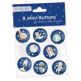 Papierdrachen 8 mini buttons (25 mm) as a giveaway for children's birthday parties, decoration for pencil case or school bag, gift for school enrolment, astronaut design, set of 5