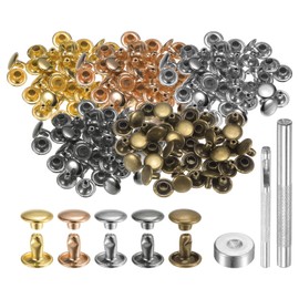 QUARKZMAN 100 Sets Leather Rivets 8 mm x 6 mm Metal Double Cap Rivets Press Studs Fasteners with 3 Pieces Tools for Setting for Leather Craft Repair Decoration, Multicoloured
