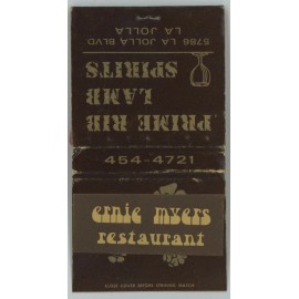 Diamond Match Div. Vintage Full Matchbook - Ernie Myers Restaurant - La Jolla CA  Radio Broadcaster