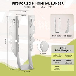 25 pcs 2x8 Joist Hanger,LU28 20 Gauge Galvanizing Face Mount Joist Hangers for Wood,Hurricane Tie for Rafter Fits Truss Connectors.Rafter Hangers 2x8 Great for Floor Deck and Ceiling Joists