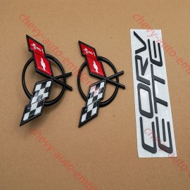 Truckemblems 3pcs Black Red For 1997-2004 C5 Front Nose and Rear Gas Lid Bumper Emblems Badge