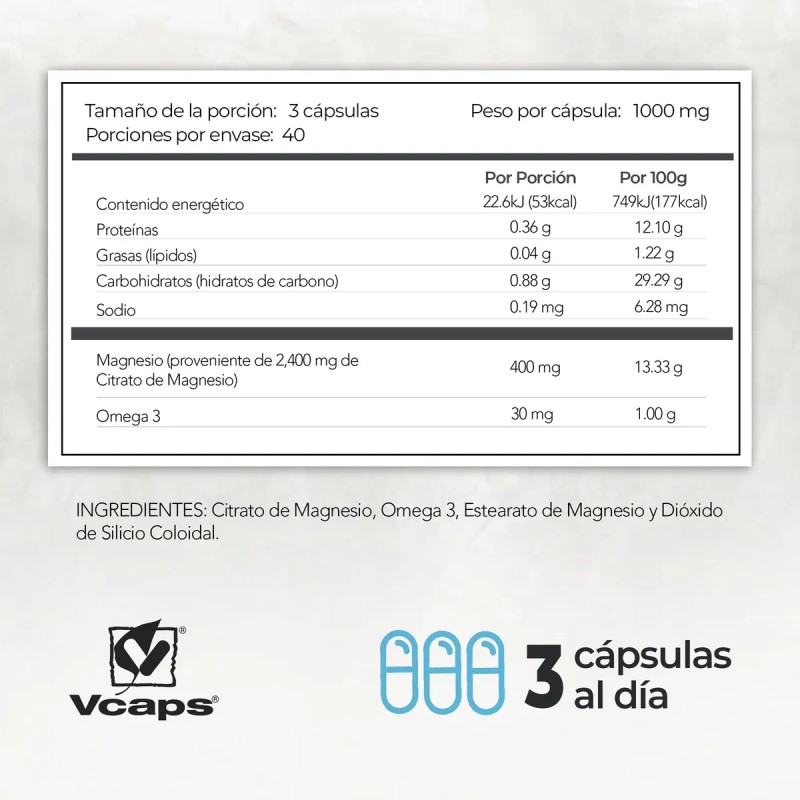 Citrato De Magnesio + Omega 3 | 120 Capsulas |