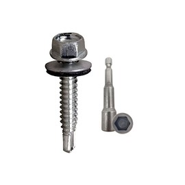 Doja Industrial Self-Tapping Screws 5.5 x 22 + Drill Socket M8 Pack of 100 Drilling Screws with Washer + 1 Hex Bit Socket Wrench Set Tapping Screws Body, Roof Sheet, Aluminium Sheet Metal