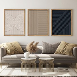 Ronasip Modern Boho Abstract Line Wall Art Set Of 3, Mid Century Minimalist Wall Decor, Black And Brown Framed Neutral Wall Decor (12X16 Brown)