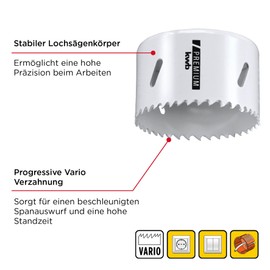 kwb HSS Bi-Metal Hole Saw, Diameter 70 mm, 8% Cobalt Alloy with Progressive Vario Teeth and High Precision for Versatile Uses