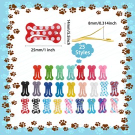 50 Pieces Dog Hair Clips Bone Shaped Snap Pet Hair Barrettes Multicolor Small Snap Hair Clips Dog Hair Accessories for Dog Cat Puppy Pet, 25 Styles (Cute)