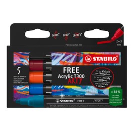STABILO - Acrylic Marker - Free Acrylic T300 - Line Width 2-3 mm - Pack of 5 - Urban