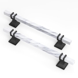 homdiy 10 Pack 6-1/4 Inch Marble Cabinet Pulls, White Marble Grain Kitchen Cabinet Handles Black and White Dresser Drawer Pulls