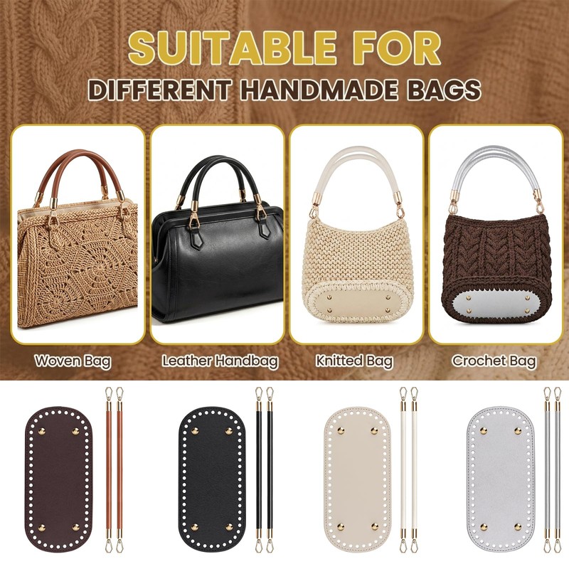 Dawitrly 4+8 PCS Bag Bases for Crochet with Purse Handles