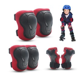 JZS Knee Pads for Kids, Youth Knee Pads and Elbow Pads Set with Wrist Guards 3 in 1 for Skating Cycling Bike Rollerblading Scooter for Boys Girls(Red)