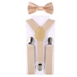 CHENGZI Kajeer Kids Suspenders Set Adjustable Elastic Suspenders with Bow Tie for Boys and Girls, beige