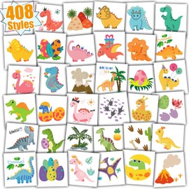 Partywind 408 PCS Dinosaur Kids Temporary Tattoos, Individually Wrapped Cut Tattoos for Party Supplies Favors, Boys Birthday Games Goodie Bag Stuffers, Dinosaur Decorations