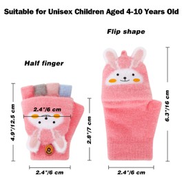 QKURT 3 Pairs Kids Fingerless Gloves Convertible Flip Top Gloves Knitted Half Finger Gloves Winter Warm Mittens Stretch Magic Gloves for Boy Girls 4-10 Years Old