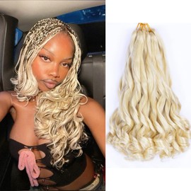 French Curl Braiding Hair 16 Inch 8 Packs Bouncy Loose Wave Crochet Hair for Black Women 75g/Pack Blonde Synthetic Curly Braiding Hair Extensions Daily Use (16 Inch,8 Packs,613#)