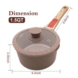 AIKENBBKK 1.5 Quarts Ceramic Nonstick Saucepan with Lid, Small Sauce Pot with Pour Spouts for Multipurpose Use, Milk Pan with Detachable Handle, Oven Safe (Brown)