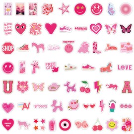 Qpout 120pcs Preppy Stickers Pink Cute Vinyl Aesthetic Girly Sticker Pack, Pink Preppy Party Stickers Suitable for Water Bottle Computer Phone Car Cup