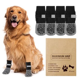 Anti Slip Dog Socks Paws Stop Licking, 2 Pairs Dog Boots Protector Socks with Performance Grip, Breathable Adjustable Cotton Dogs Boot Shoes, Protect Injured Paws, Ideal for Hardwood & Tile Floors