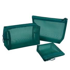 Aosbos 3 bolsas de maquillaje de malla, bolsa de cosméticos con cierre, bolsa de viaje de malla, bolsa de viaje organizadora, bolsa portátil de malla, bolsa de aseo para el hogar, oficina, accesorios de viaje, 3 tamaños, Verde