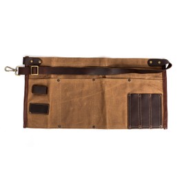 Luchuan Waterproof Waxed Canvas Tool Apron With the Adjustable Genuine Leather Belt (Khaki)
