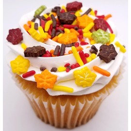 NCS Red, Orange, Yellow, Green and Brown Fall Maple Leaf Edible Candy Sprinkles, 8 ounces - Great for Cupcakes, Cookies, Cakes, Cakes Pops, Donuts