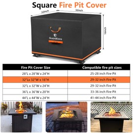 [2025 Upgraded 1000D Heavy Duty Fabric] 32”L x 32”W x 16”H Square Fire Pit Cover