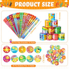 VioraWhite 60 Pcs Back to School Slap Bracelets Star Students Rewards First Day of School Party Favors Inspirational Bracelets Button Pins Bulk Stars Slap Wristbands for Classroom Prize Supplies