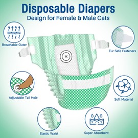 MICOOYO Dog Nappies for Female Dogs, Super Absorbent Cat Nappies with Adjustable Foam Holes, Disposable Cat Nappy Pants for Female Dogs in Heat (S, Pack of 24)