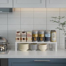 Wobmmi Expandable Spice Rack Kitchen Cabinet Shelf Organizer, Stackable Storage Shelves Rack, Adjustable Counter Shelf for Cabinets, Countertop, Cupboard,Pantry and More(2Packs/White/Large)