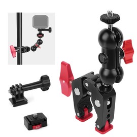 Mechrig Super Camera Clamp Mount,Super Clamp Mount with Dual Ballhead Magic Arm for Gopro Hero 13,12,11,10,9,8,7,6,5, Insta360 X4/3/2, DJI Osmo Action 5 pro/4/3,AKASO and More