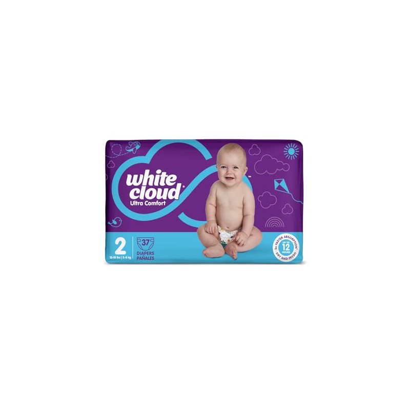 White Cloud Ultra Comfort Diapers, Size 2, 12 – 18lbs,