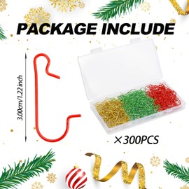 OCTERIC 300 Pieces Christmas Ornaments Hooks Metal C-Shaped Hangers for Trees Balls Christmas Hanging Decorations (Mix Colors)