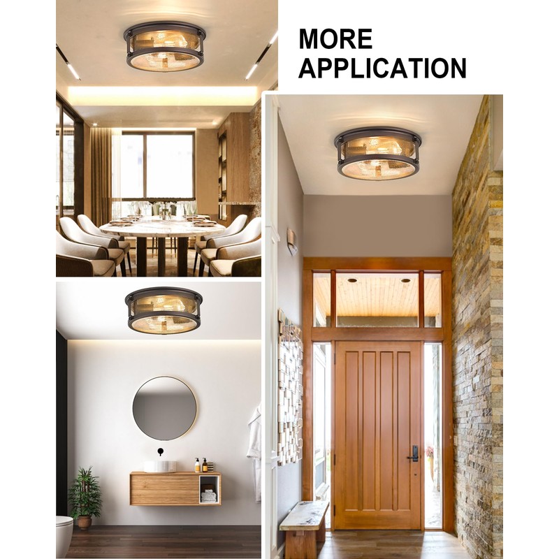 FOITTON 2Pack Industrial Flush Mount Light Fixture, 2-Light Farmhouse Ceiling