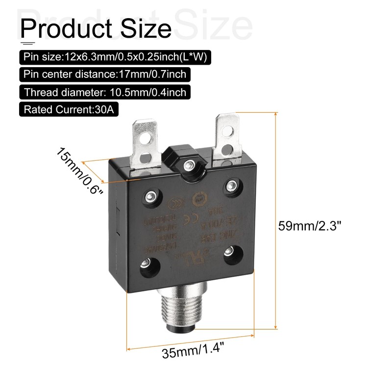 DMiotech 30A Thermal Circuit Breaker 125/250V AC 50V DC 50/60Hz