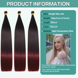 Locescsoc 28 Inch Straight Hair Extensions 150g 3 Packs Bone Straight Braiding Hair, Soft Synthetic Bundles Crochet Braids Hair Bundles for Braiding (Tbug#, 28 Incch 3 Packs)