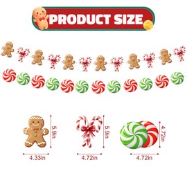 Gingerbread Christmas Decorations Red Green Candy Banner Paper Hanging Gingerbread Men Banner Garland for Christmas Tree Sweet Holiday Kids'Room Classroom(14 ft)