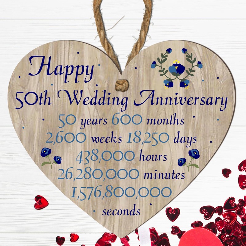 Pixie's Gift 50th Wedding Anniversary" Commemorative Wooden Heart Plaque –