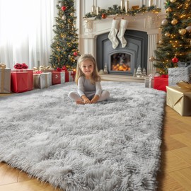 Amdrebio Tie-Dyed Light Grey Area Rug for Bedroom, Fluffy Furry Rug for Living Room, Modern Shag Throw Rug for Kids Room Decor, Shaggy Fuzzy Carpet, Indoor Plush Rug for Dorm Classroom, 4x6 Rug