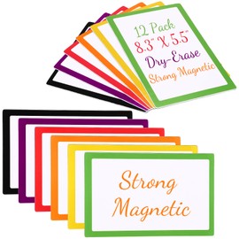Trandraft 12 Pack 8.3 x 5.5 Inches Large Magnetic Blank Cards Magnets Dry Erase Whiteboard Reusable Dry Erase Labels Index Cards Multipurpose Erasable Labels for Home Classroom Office Fridge(Colored)