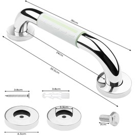 Baxcdyswe 30 cm Grab Bars for Seniors Non-Slip White Shower Bath Handle Made of Stainless Steel & ABS Bathtub Bathroom Grab Rail Safety Handle for Pregnant Children Seniors