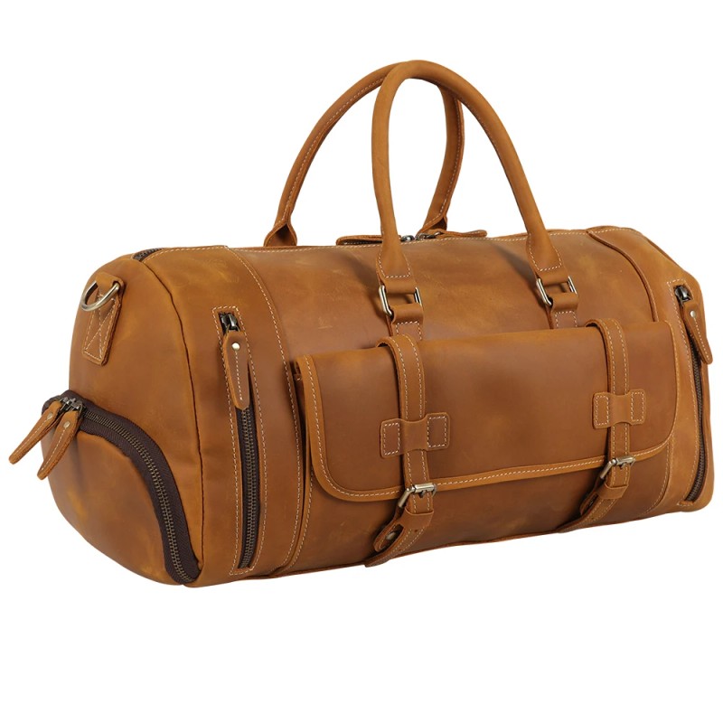 TIDING Custom Weekender Overnight Genuine Leather Travel Bag Duffel Bag