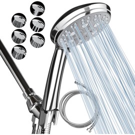 VewePata 6 Jet Hand Shower 1.5M Shower Hose High Flow Water Saving Handheld Shower Set (Silver Shower Head with Hose)