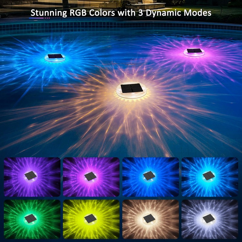 Solar Floating Pool Lights, IP68 Waterproof RGB Pool Lights with
