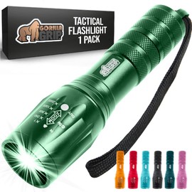 GORILLA GRIP Powerful LED Tactical Flashlight, 750 FT High Lumens 5 Adjustable Modes, Water Resistant, Ultra Bright Zoom Flashlights, Small Mini Flash Light, Camping, Night Dog Walking, Green