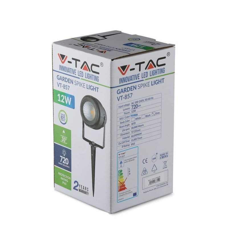 V-TAC LED Cob Garden Spotlight 12 W with Spike, Grey