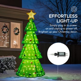SUNJOY 6.4 FT Jumbo Christmas Lighted Tree, 3D Tinsel Santa Holiday Tree Outdoor Garden Yard Lawn Festive Holiday Decoration with Lights for Indoor & Outdoor
