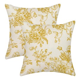 AGAYNA Spring Pillow Covers 18x18 Mustard Yellow Chinoiserie Floral Decor Throw Pillows Case for Couch Summer Flower Seasonal Pillowcase Outdoor Decorative Cushion Case for Sofa Decorations Set of 2